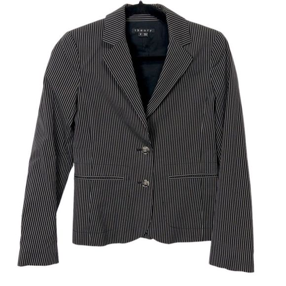 Theory Boothe Blazer Classic Pin Striped Cotton Black, Brown and White Size 2 - Picture 1 of 7